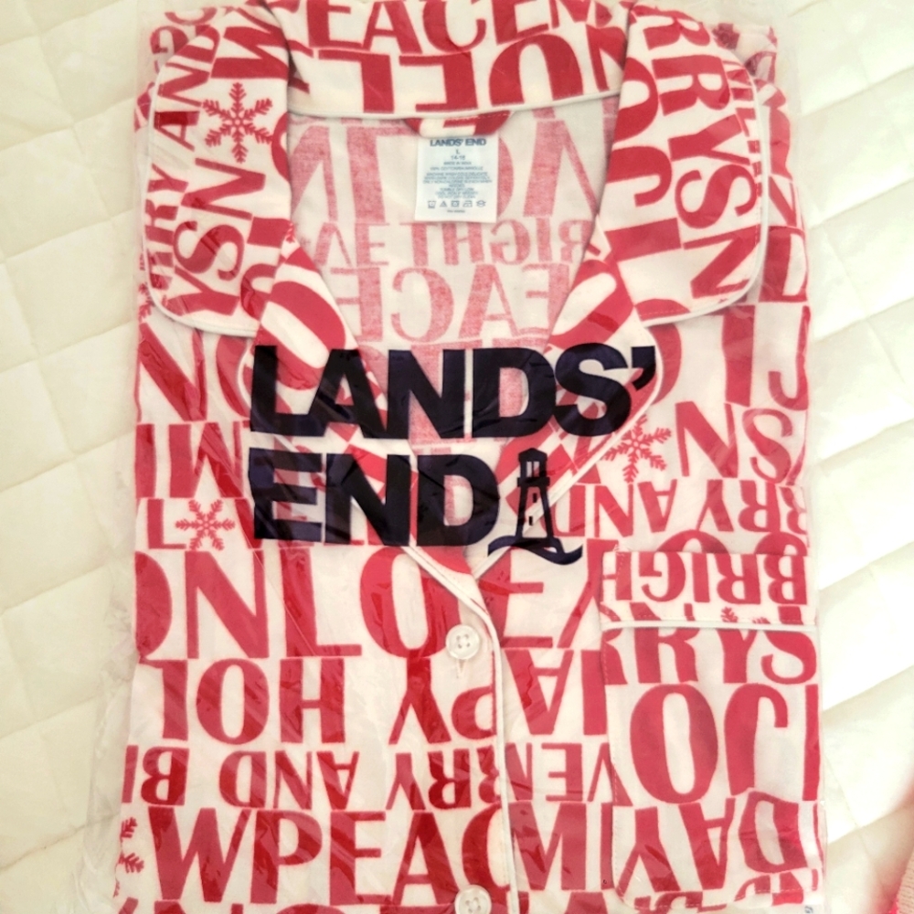 NIP Lands End cozy flannel Pajamas top, Size L